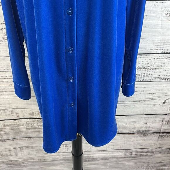 Soft Surroundings Blouse size Large Royal Blue Velveteen Stretch Comfy Casual - Picture 7 of 13